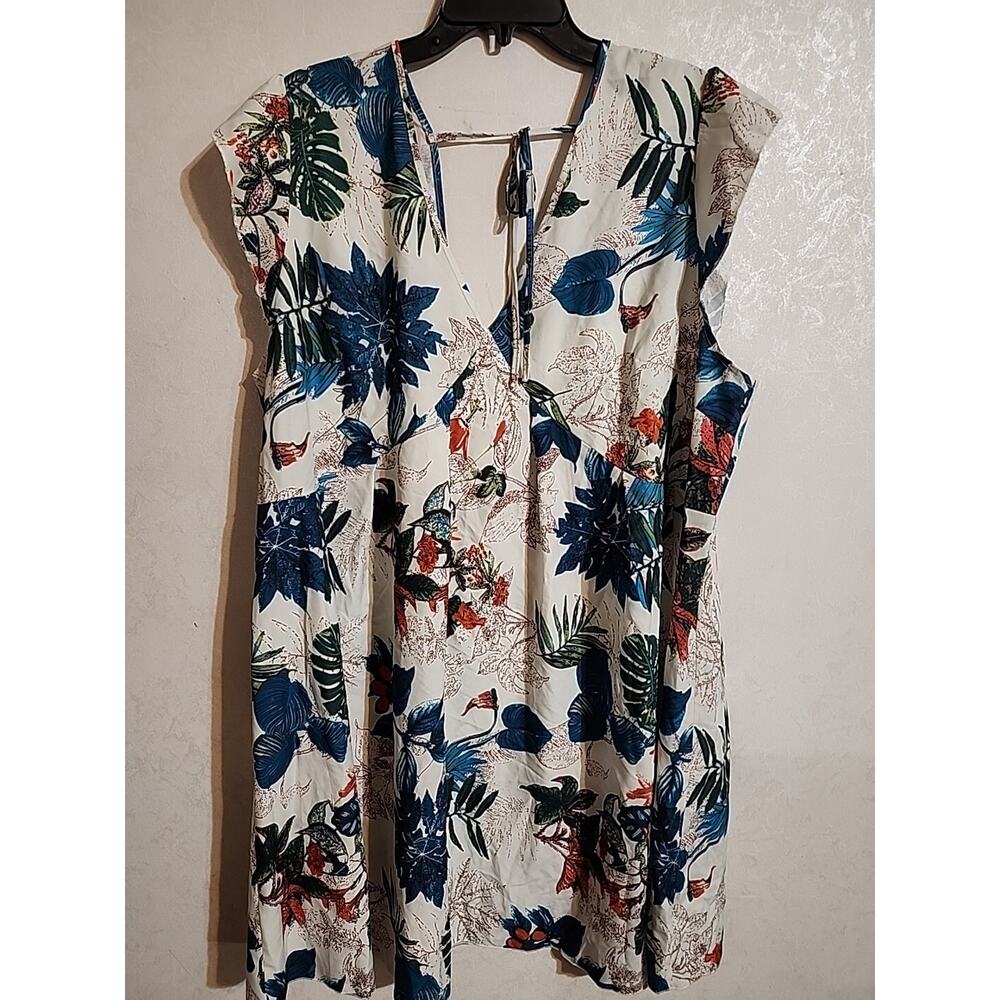 Shein Curve Womens Dress Fit & Flare 4XL Floral Tropical Silky Feel V-Neck V-Bac